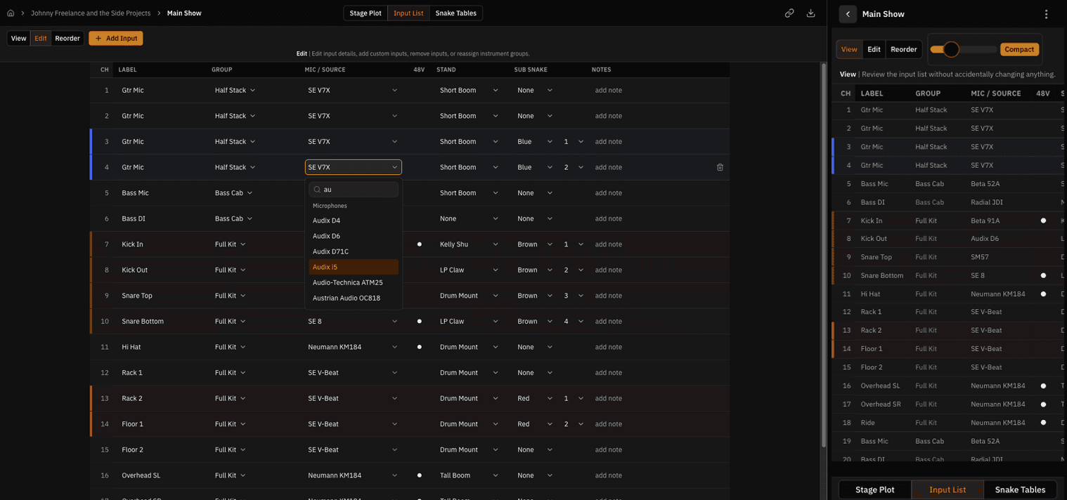 Input list desktop and mobile views